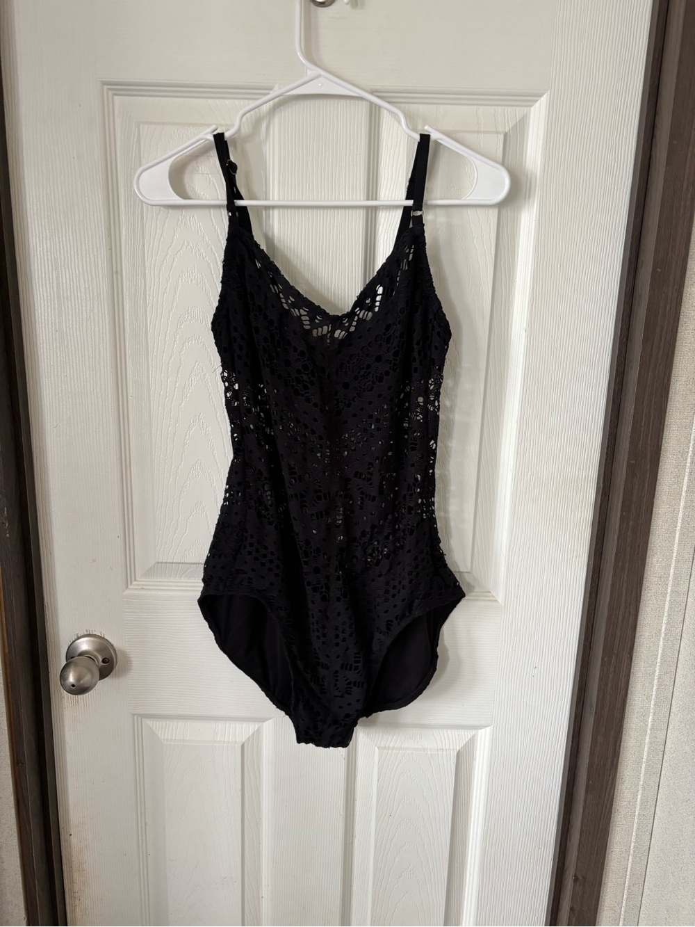 Robin Piccone Black Lace-Trim One-Piece Swimsuit